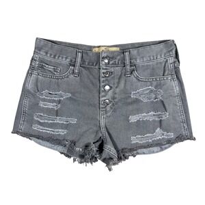 Y2K Hollister Shorts High Rise 7 Gray Denim Distressed‎ Frayed Hem Button Fly 28
